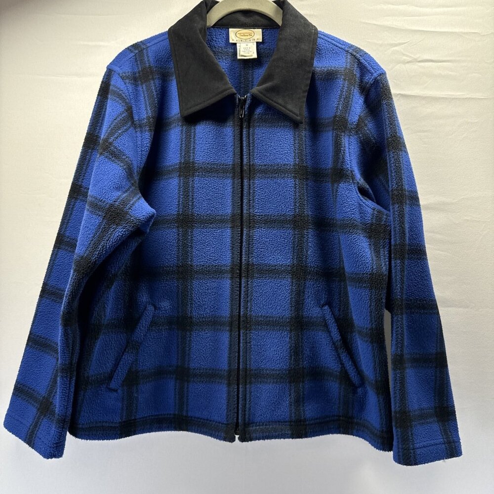 Talbots Petites Jacket Sz Med Blue Black Fleece Full Zipper Pockets Long Sleeves - Picture 6 of 9